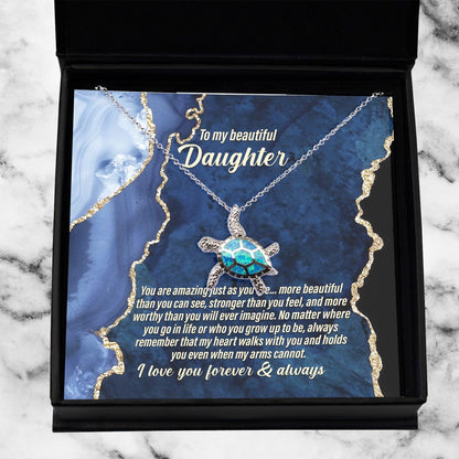 Daughter Inspirational Birthday Graduation Wedding Gift Opal Sea Turtle Pendant Necklace