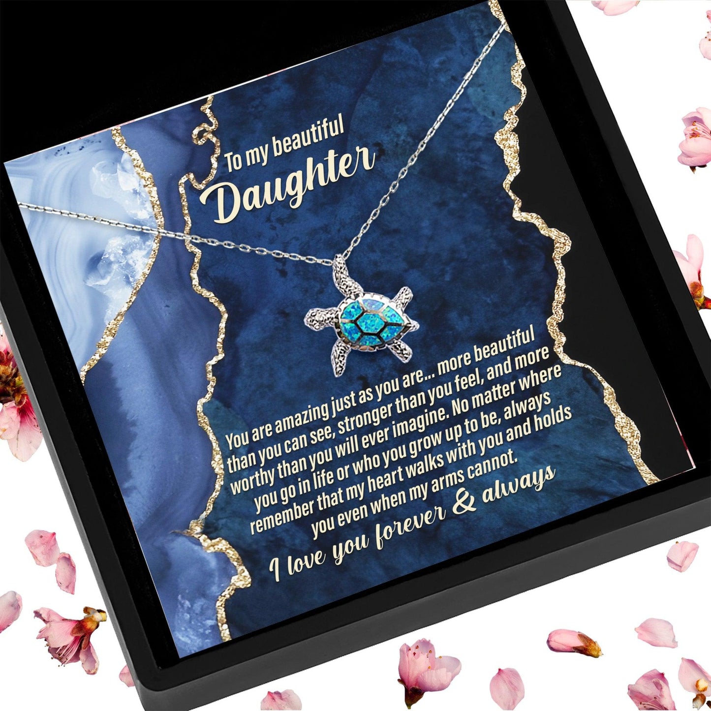 Daughter Inspirational Birthday Graduation Wedding Gift Opal Sea Turtle Pendant Necklace