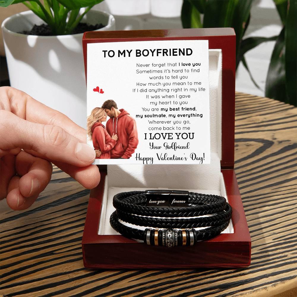 Valentine Gift for Boyfriend - You are my Best Friend, My Soulmate, My Everything Braided Vegan Leather Bracelet - Mallard Moon Gift Shop