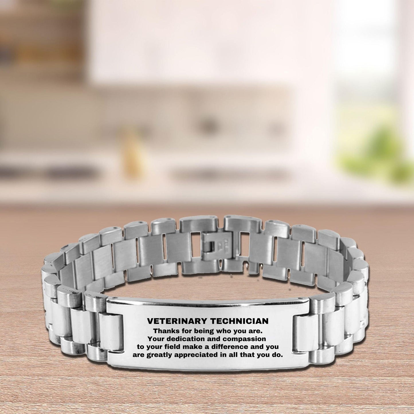Veterinary Technician Ladder Stainless Steel Engraved Bracelet - Thanks for being who you are - Birthday Christmas Jewelry Gifts Coworkers Colleague Boss - Mallard Moon Gift Shop