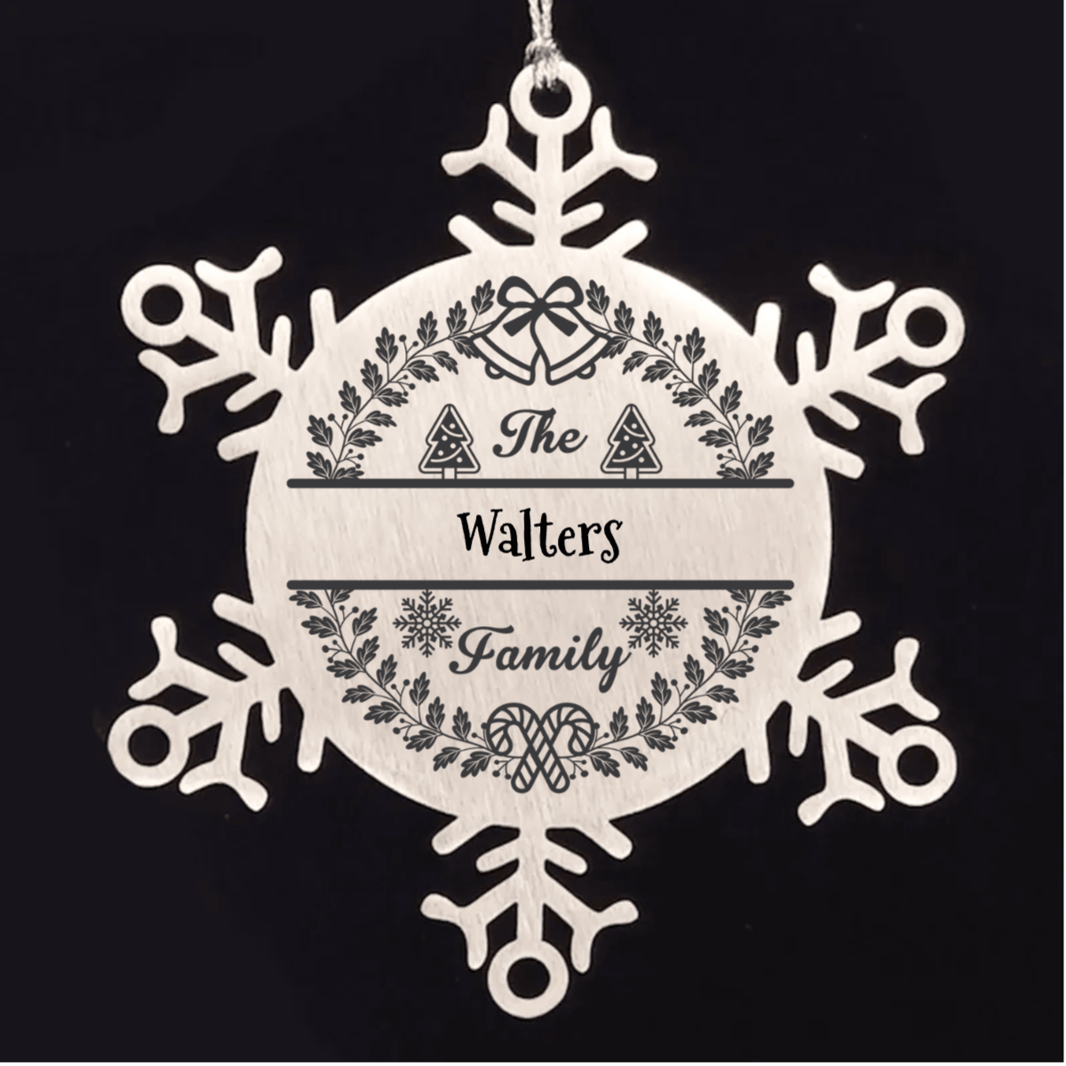 Personalized Snowflake Tree Ornament Family Name Laser Engraved Stainless Steel