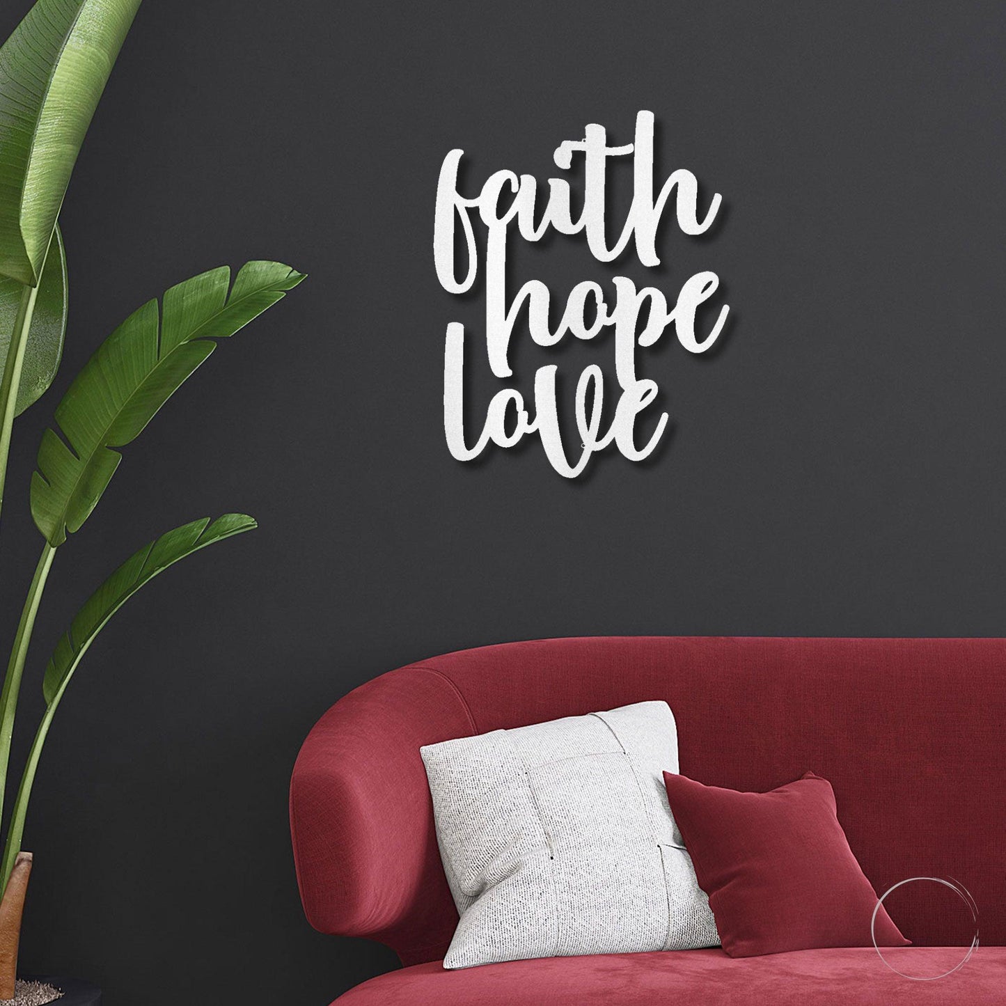 Faith Hope Love Script Indoor Outdoor Steel Wall Sign