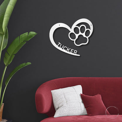 Puppy Love Paw Print Monogram Personalized Metal Art Wall Sign
