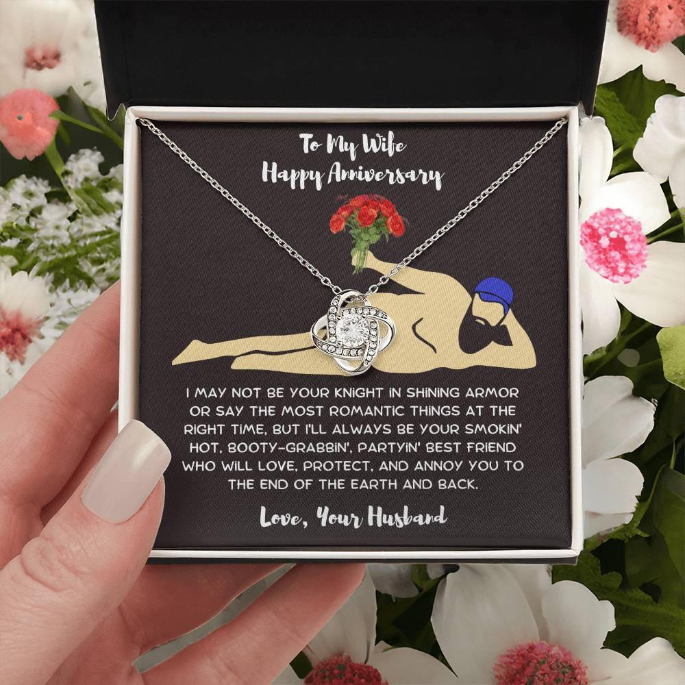 Wife Anniversary - Birthday - Personalized Knight in Shining Armor Love Knot Necklace and Message Card - Mallard Moon Gift Shop