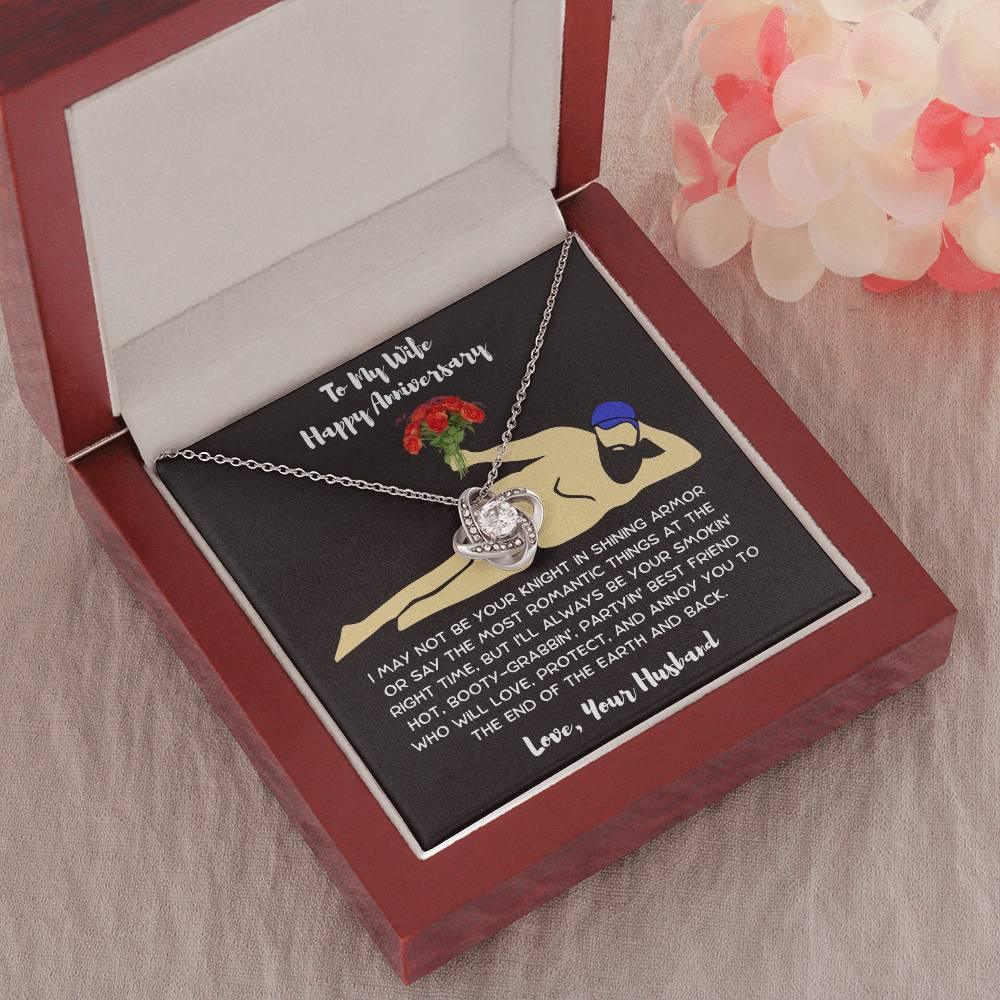 Wife Anniversary - Birthday - Personalized Knight in Shining Armor Love Knot Necklace and Message Card - Mallard Moon Gift Shop