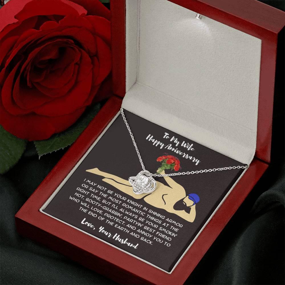 Wife Anniversary - Birthday - Personalized Knight in Shining Armor Love Knot Necklace and Message Card - Mallard Moon Gift Shop