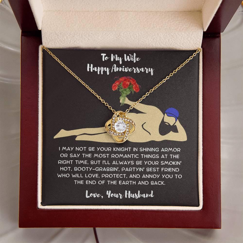 Wife Anniversary - Birthday - Personalized Knight in Shining Armor Love Knot Necklace and Message Card - Mallard Moon Gift Shop