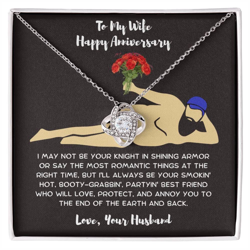 Wife Anniversary - Birthday - Personalized Knight in Shining Armor Love Knot Necklace and Message Card - Mallard Moon Gift Shop