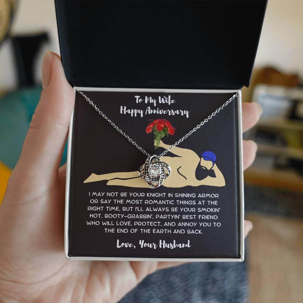 Wife Anniversary - Birthday - Personalized Knight in Shining Armor Love Knot Necklace and Message Card - Mallard Moon Gift Shop