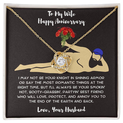 Wife Anniversary - Birthday - Personalized Knight in Shining Armor Love Knot Necklace and Message Card - Mallard Moon Gift Shop