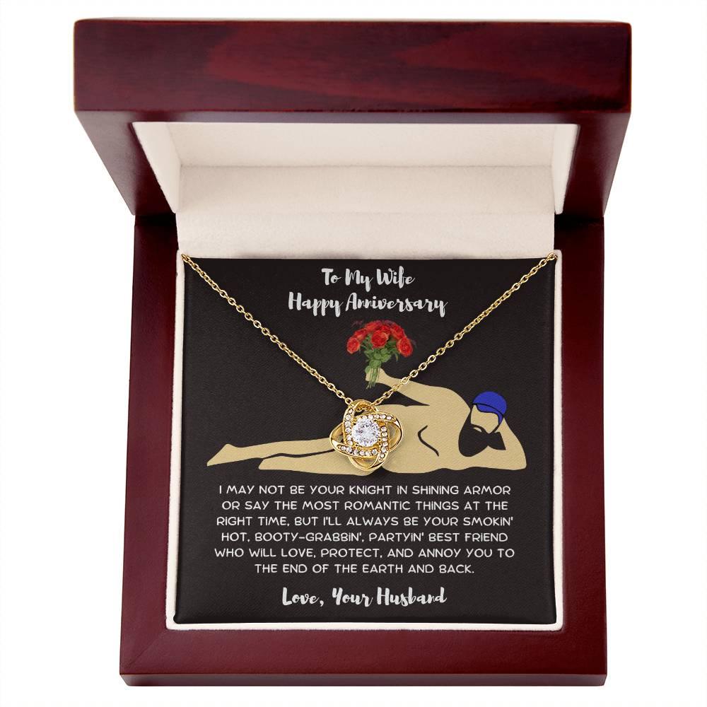 Wife Anniversary - Birthday - Personalized Knight in Shining Armor Love Knot Necklace and Message Card - Mallard Moon Gift Shop