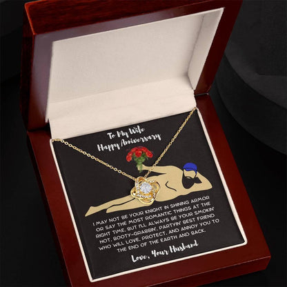 Wife Anniversary - Birthday - Personalized Knight in Shining Armor Love Knot Necklace and Message Card - Mallard Moon Gift Shop