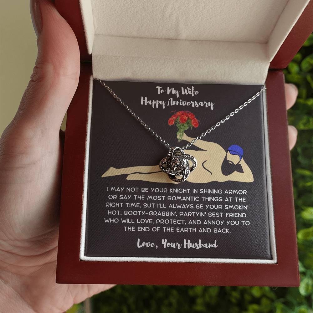 Wife Anniversary - Birthday - Personalized Knight in Shining Armor Love Knot Necklace and Message Card - Mallard Moon Gift Shop