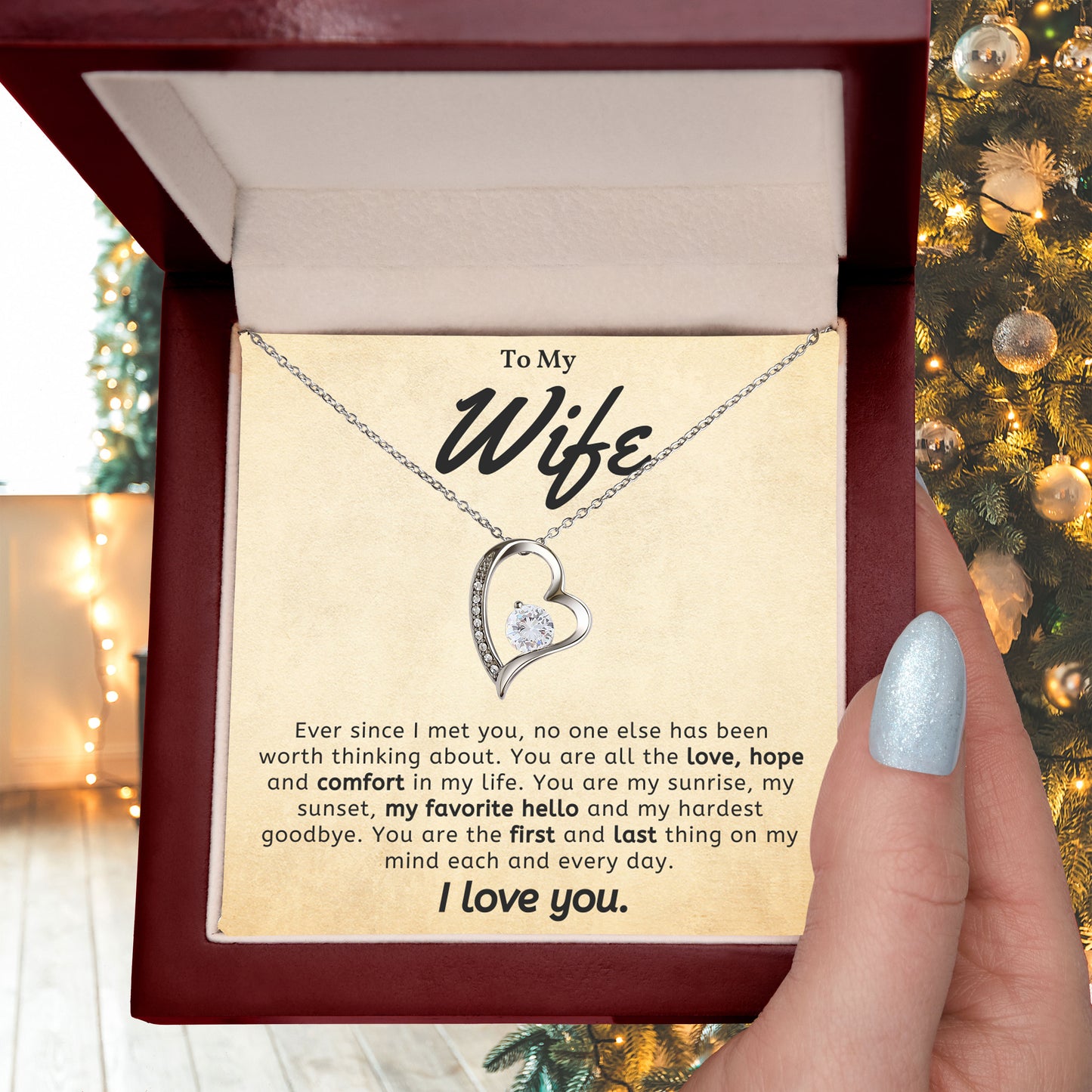 To My Wife - My Favorite Hello- Forever Love Heart Pendant Necklace