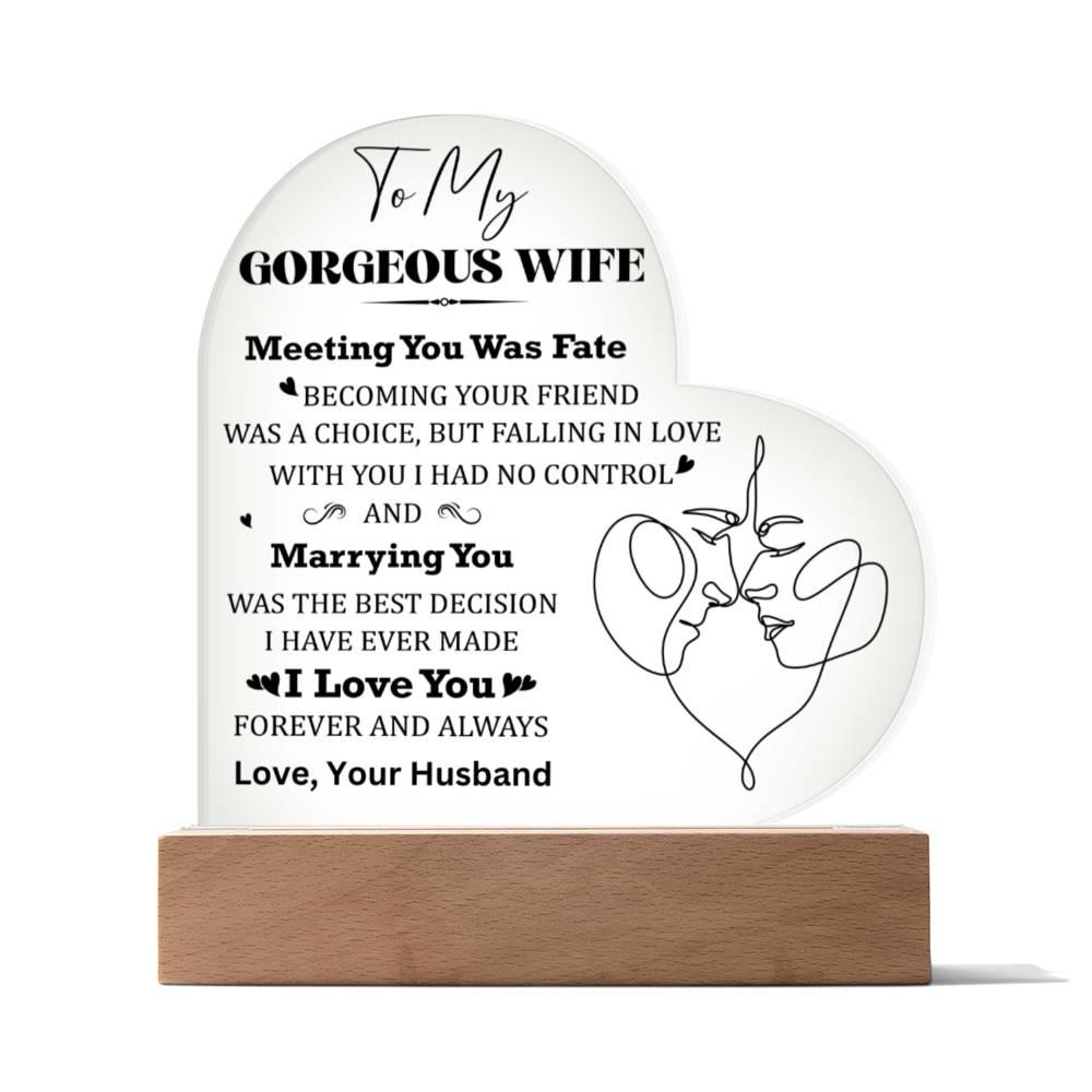 Wife Gift - Meeting You Was Fate - Personalized Heart Shaped Acrylic Plaque - Mallard Moon Gift Shop