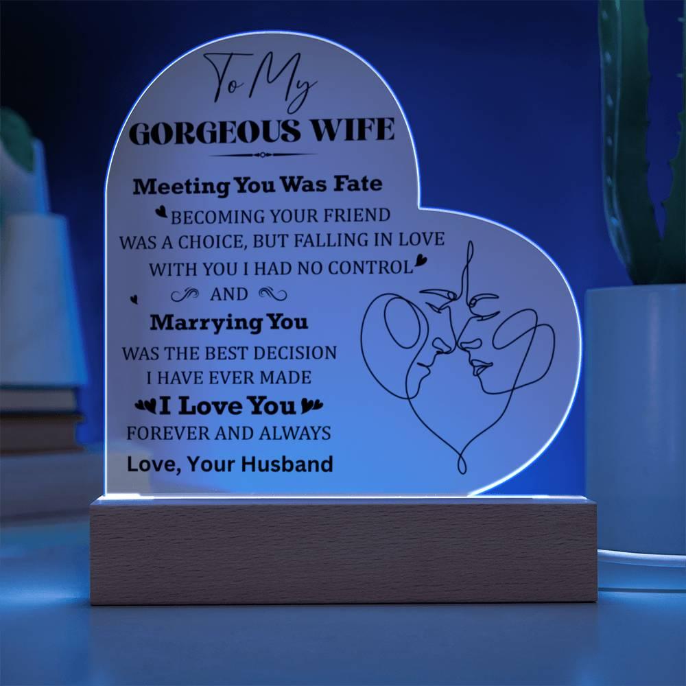Wife Gift - Meeting You Was Fate - Personalized Heart Shaped Acrylic Plaque - Mallard Moon Gift Shop