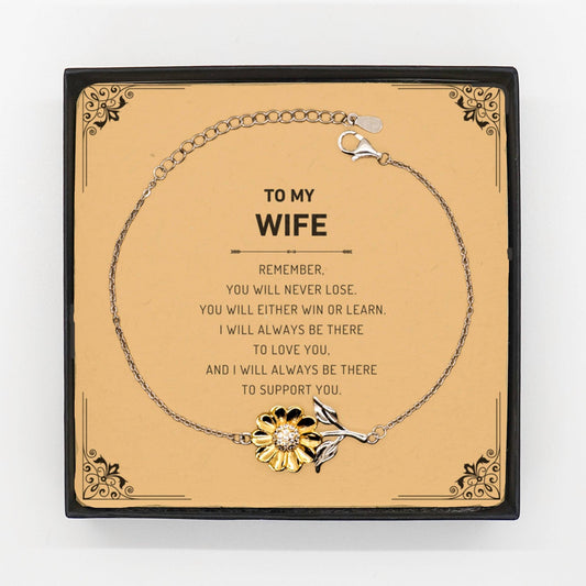 Wife Gifts, To My Wife Remember, you will never lose. You will either WIN or LEARN, Keepsake Sunflower Bracelet For Wife Card, Birthday Christmas Gifts Ideas For Wife X-mas Gifts - Mallard Moon Gift Shop