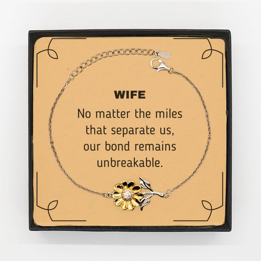 Wife Long Distance Relationship Gifts, No matter the miles that separate us, Cute Love Sunflower Bracelet For Wife, Birthday Christmas Unique Gifts For Wife - Mallard Moon Gift Shop