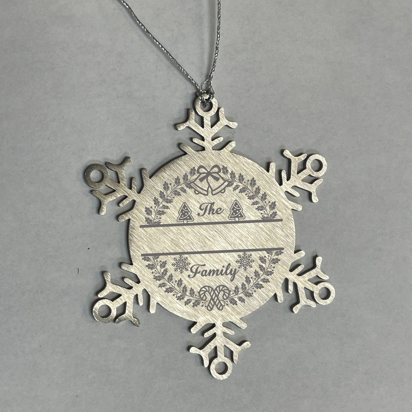 Personalized Snowflake Tree Ornament Family Name Laser Engraved Stainless Steel