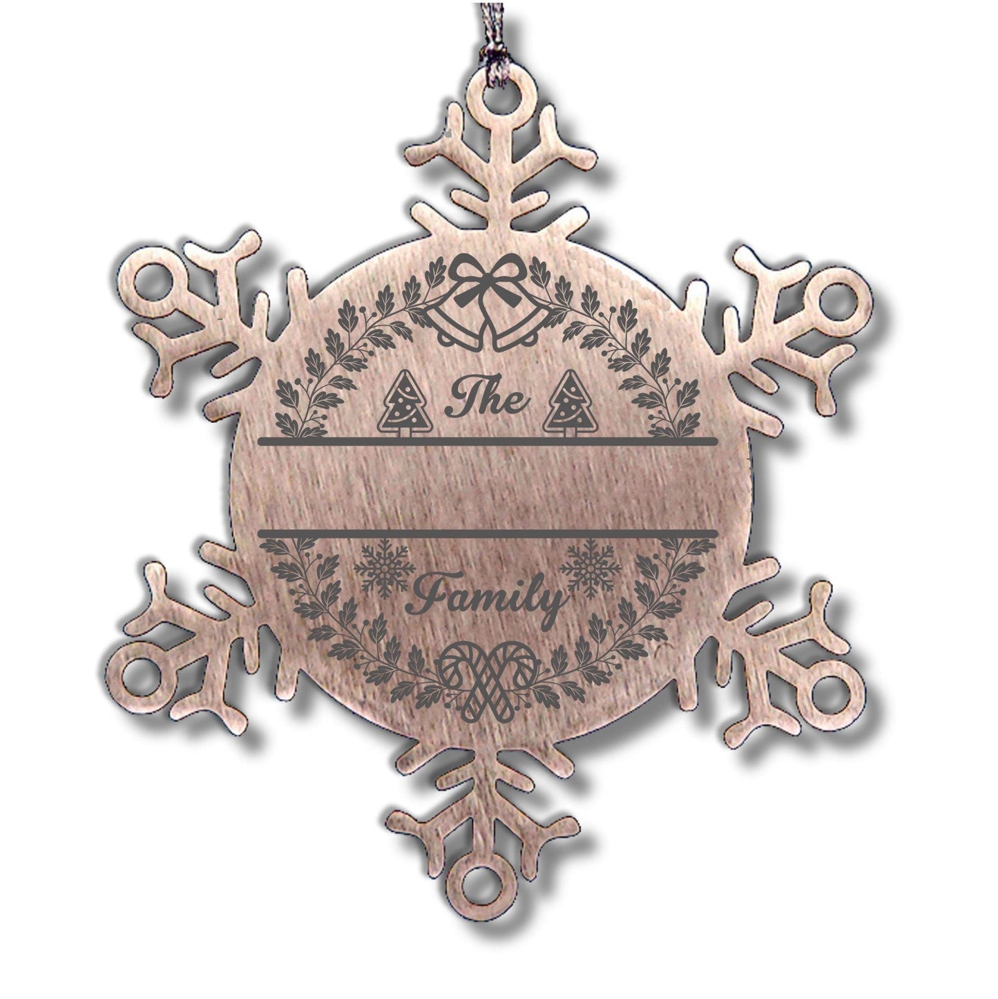 Personalized Snowflake Tree Ornament Family Name Laser Engraved Stainless Steel