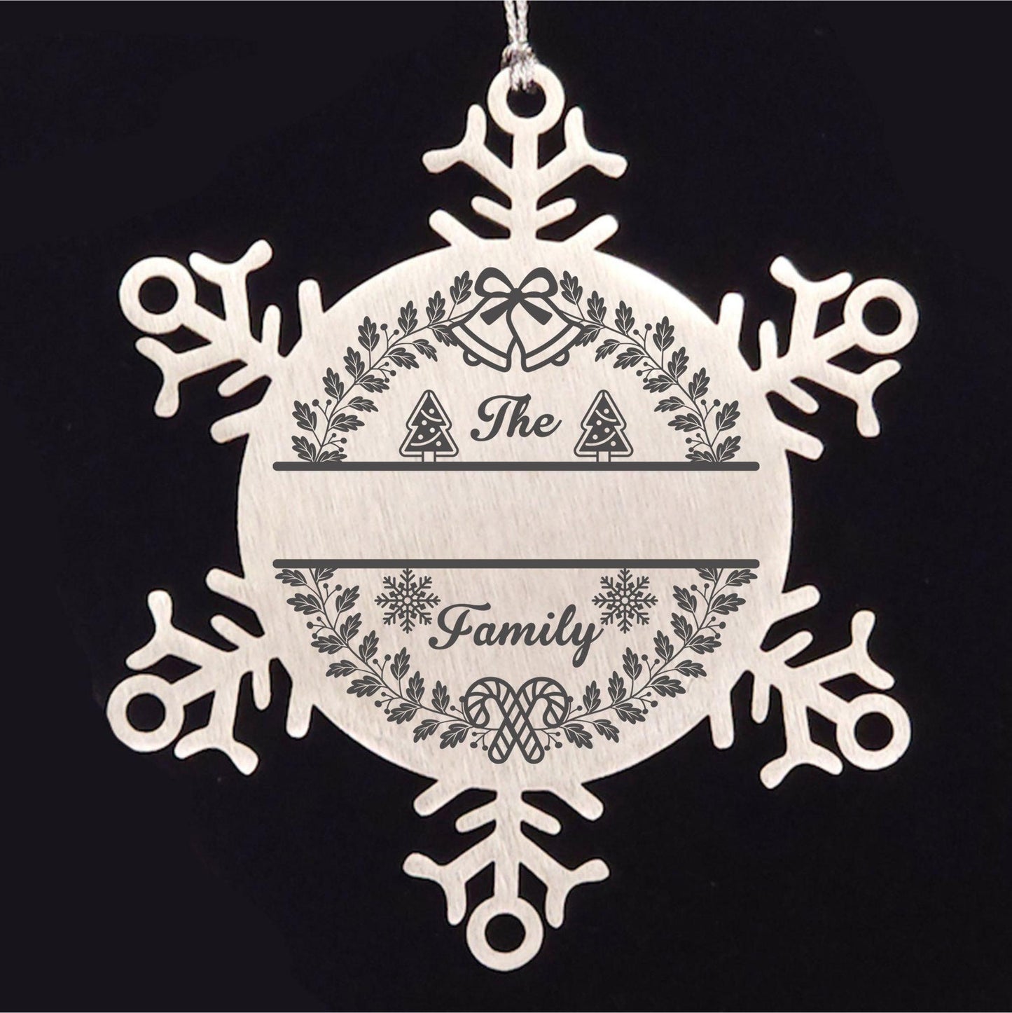 Personalized Snowflake Tree Ornament Family Name Laser Engraved Stainless Steel