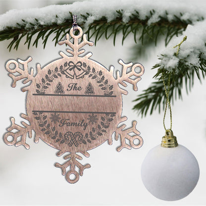 Personalized Snowflake Tree Ornament Family Name Laser Engraved Stainless Steel