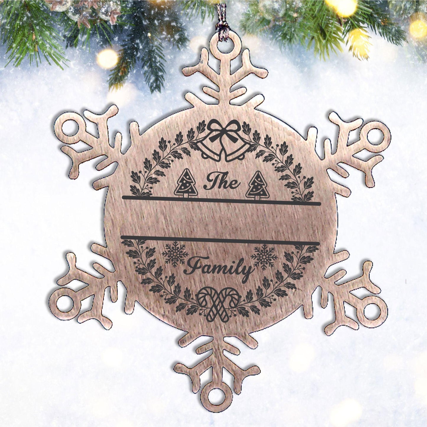 Personalized Snowflake Tree Ornament Family Name Laser Engraved Stainless Steel