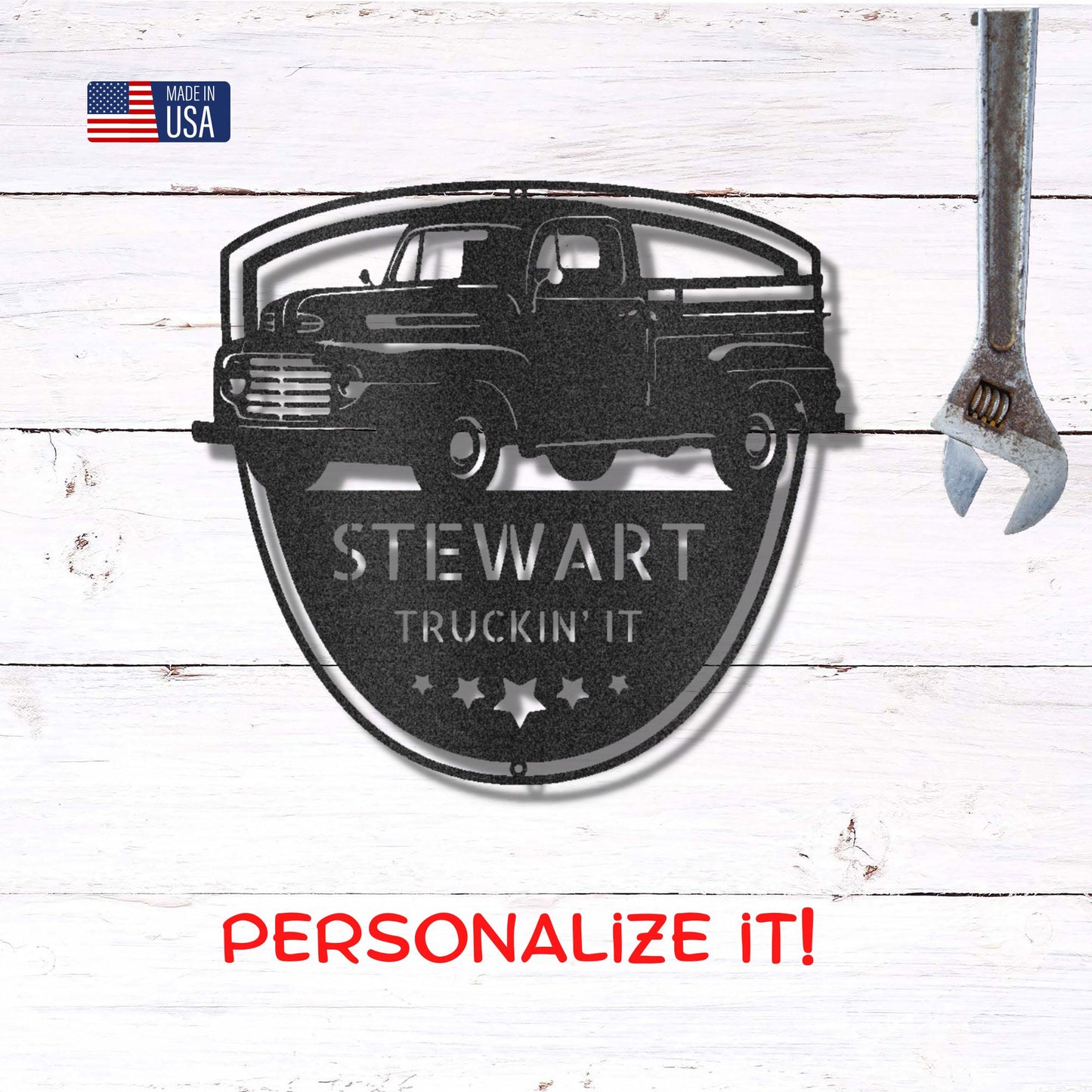 Classic Pickup Truck Personalized Steel Wall Sign