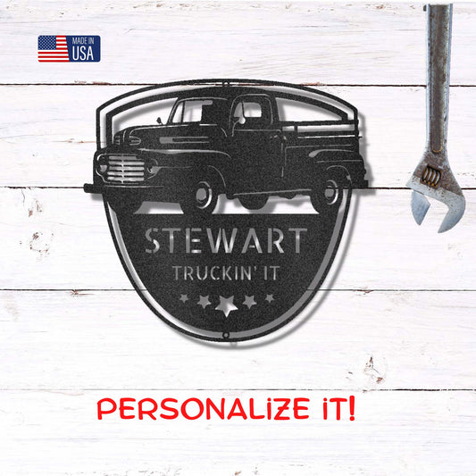 Classic Pickup Truck Personalized Steel Wall Sign