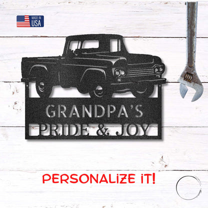 Classic Pickup Truck Custom Name Metal Wall Art