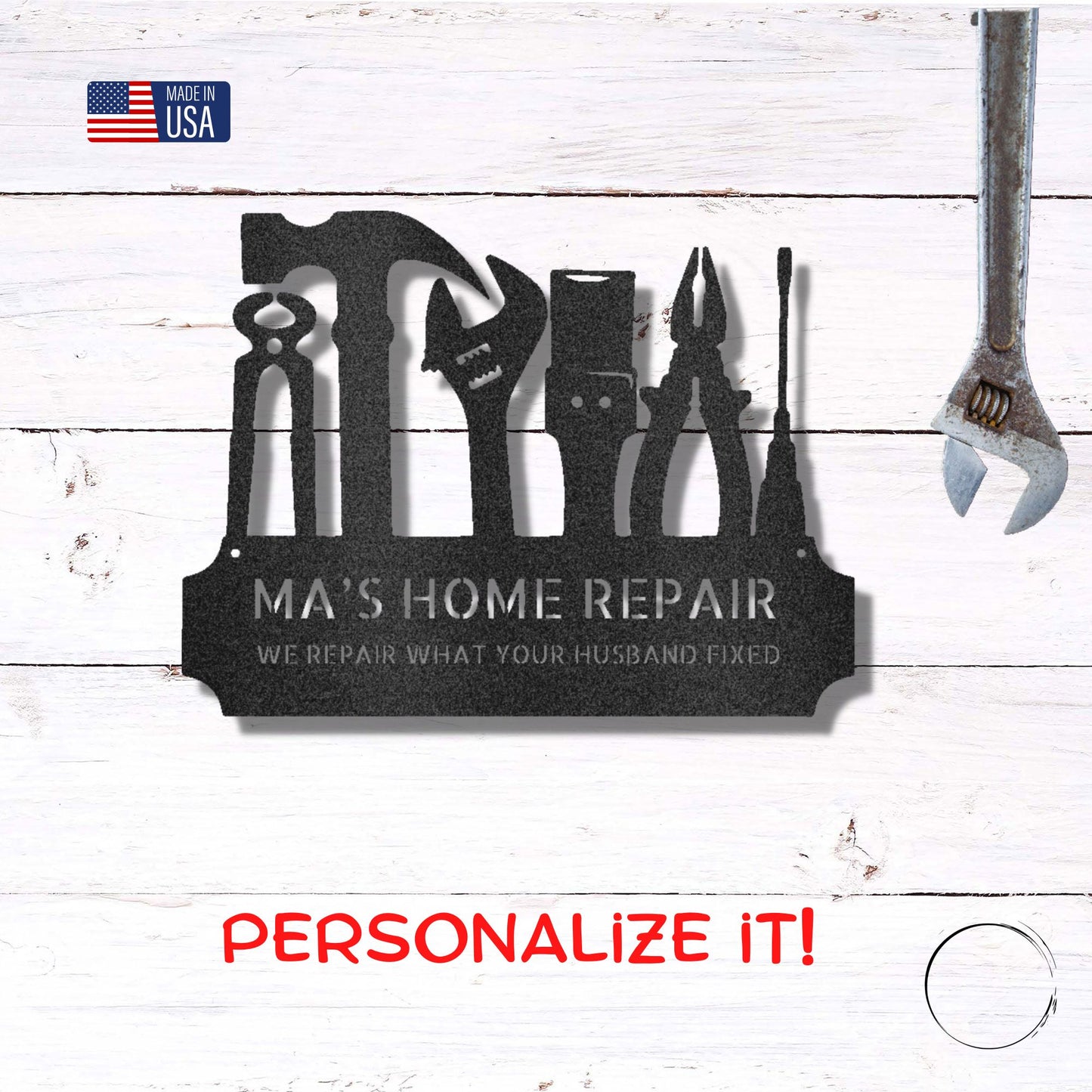 Personalized Tool Time Monogram Indoor Outdoor Steel Wall Sign