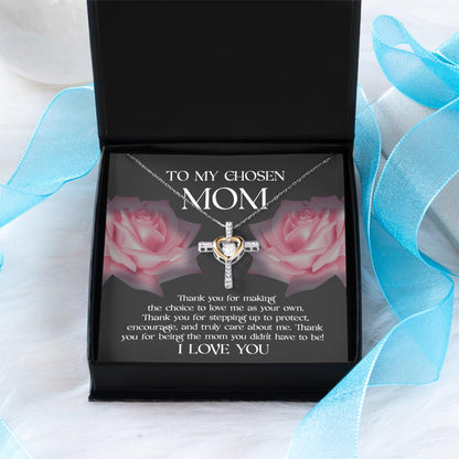 To My Chosen Bonus Mom Thank You for Stepping Up Cross Pendant Necklace