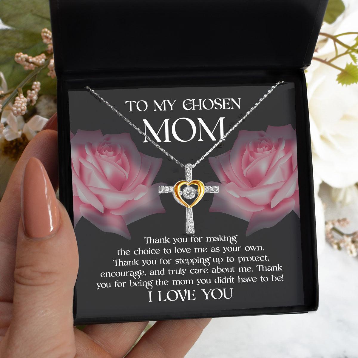 To My Chosen Bonus Mom Thank You for Stepping Up Cross Pendant Necklace