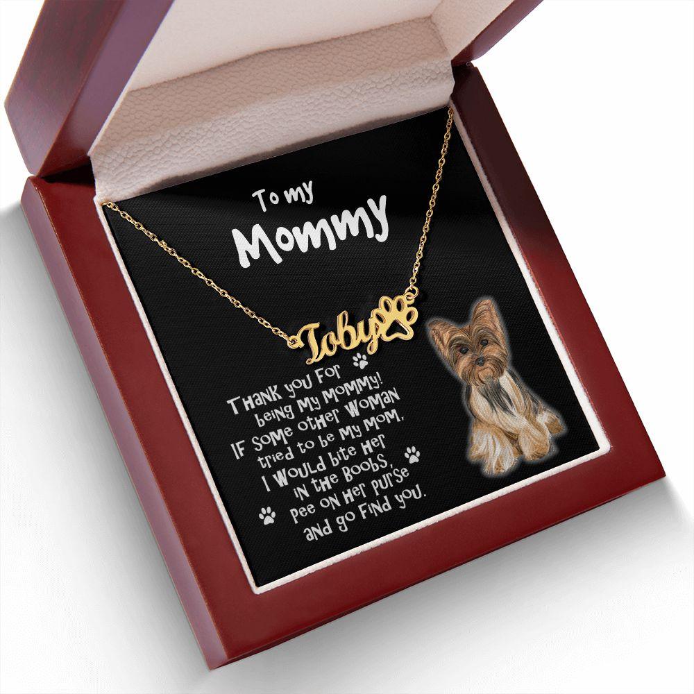 Yorkshire Terrier Dog Mom Paw Print Name Necklace - Mallard Moon Gift Shop