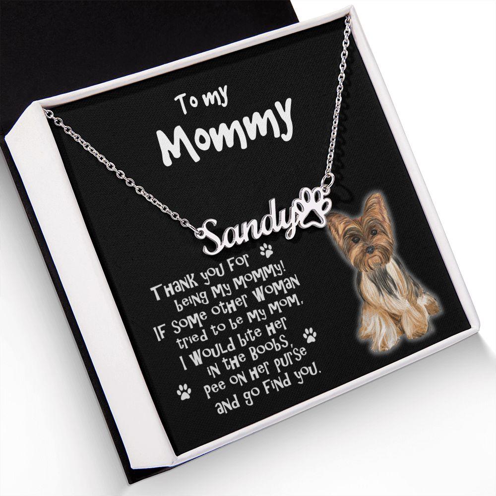 Yorkshire Terrier Dog Mom Paw Print Name Necklace - Mallard Moon Gift Shop