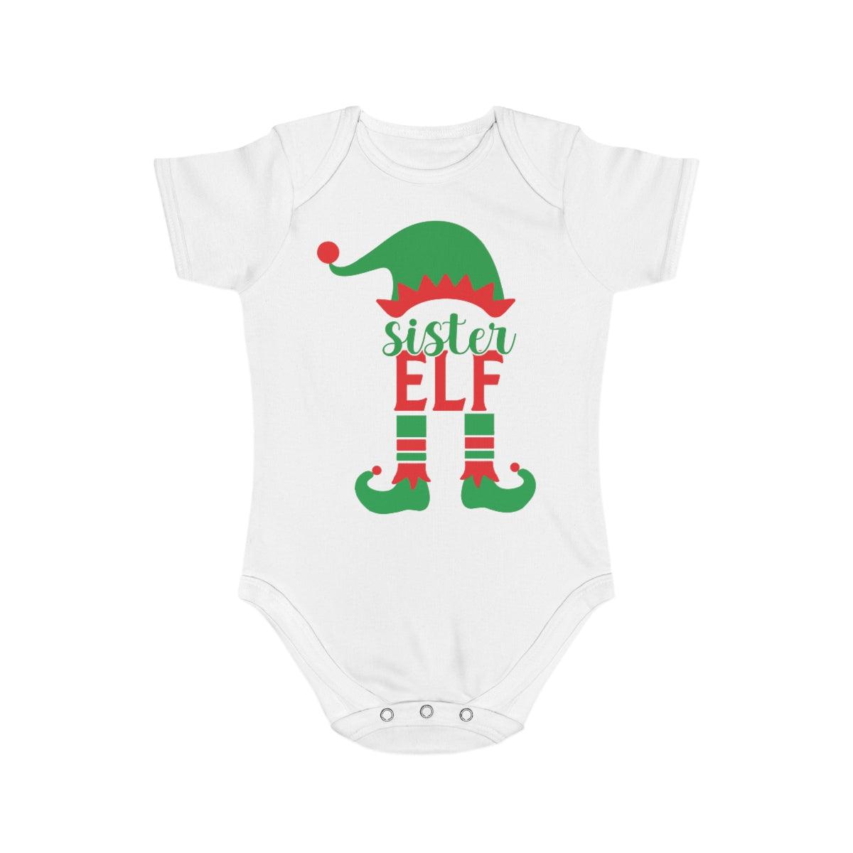 Sister Elf Christmas Short Sleeve Baby Bodysuit - Mallard Moon Gift Shop