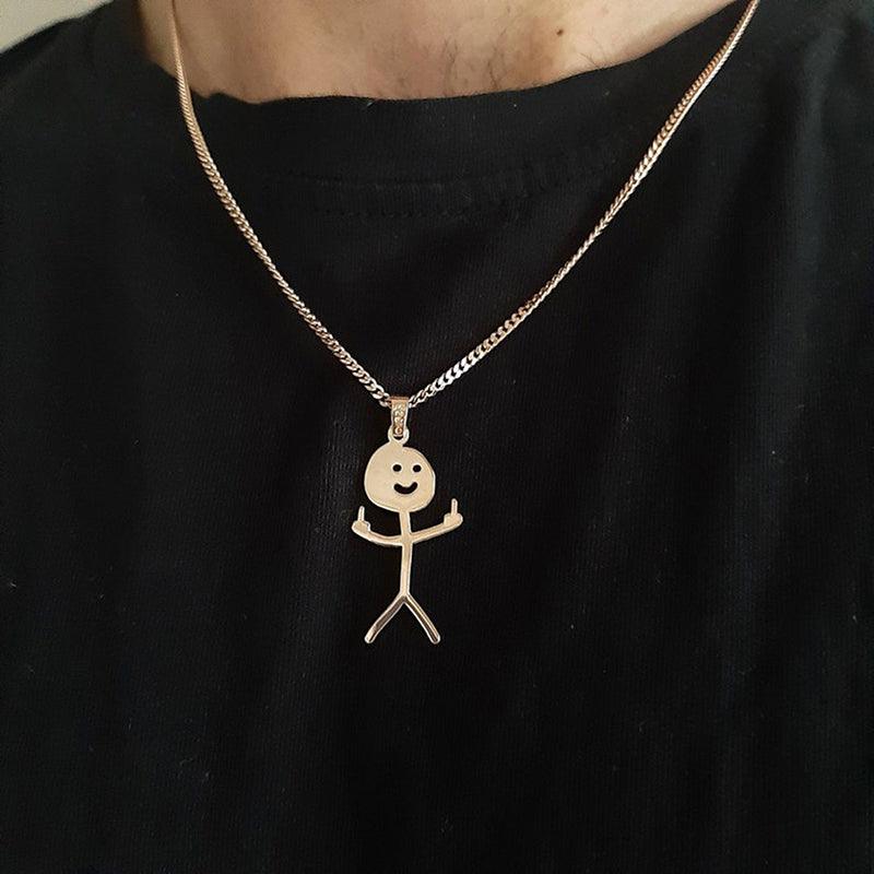 Funny Doodle Necklace Hip Hop Smiley Stick Figure Pendant Hand Gesture Middle Finger Necklaces - Mallard Moon Gift Shop