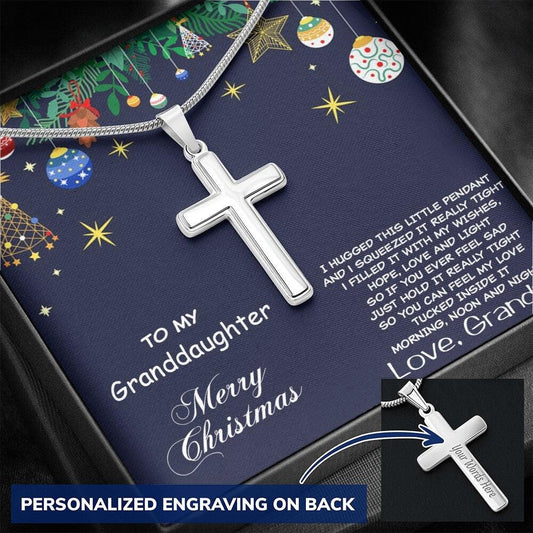 Grand-daughter Personalized Christmas Cross Pendant Necklace - Mallard Moon Gift Shop