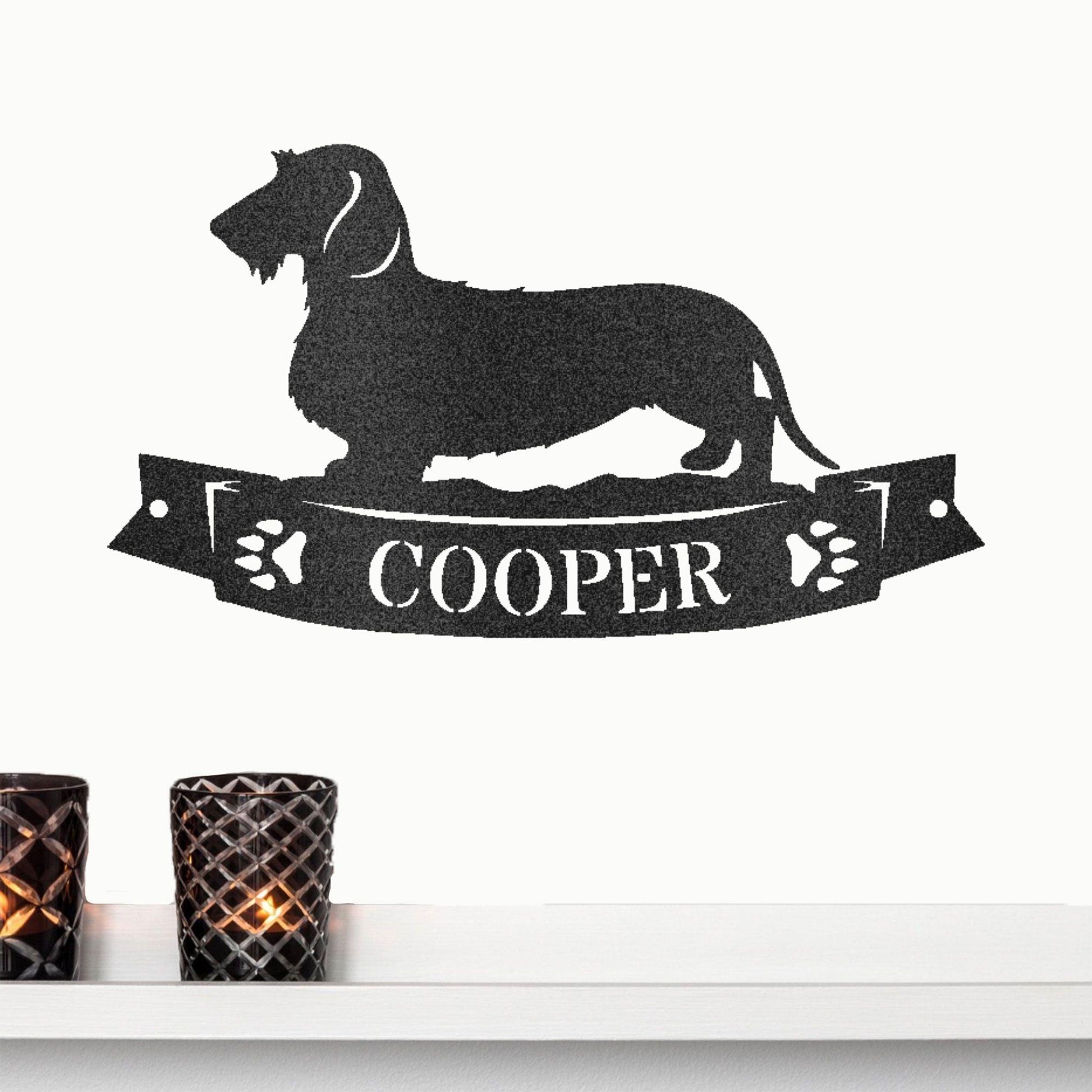 Dachshund Wirehaired Banner Custom Name Metal Art Wall Sign - Mallard Moon Gift Shop