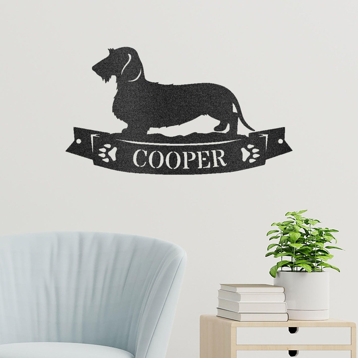 Dachshund Wirehaired Banner Custom Name Metal Art Wall Sign - Mallard Moon Gift Shop