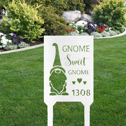 Gnome Sweet Home Custom Address Garden Lawn Steel Stake