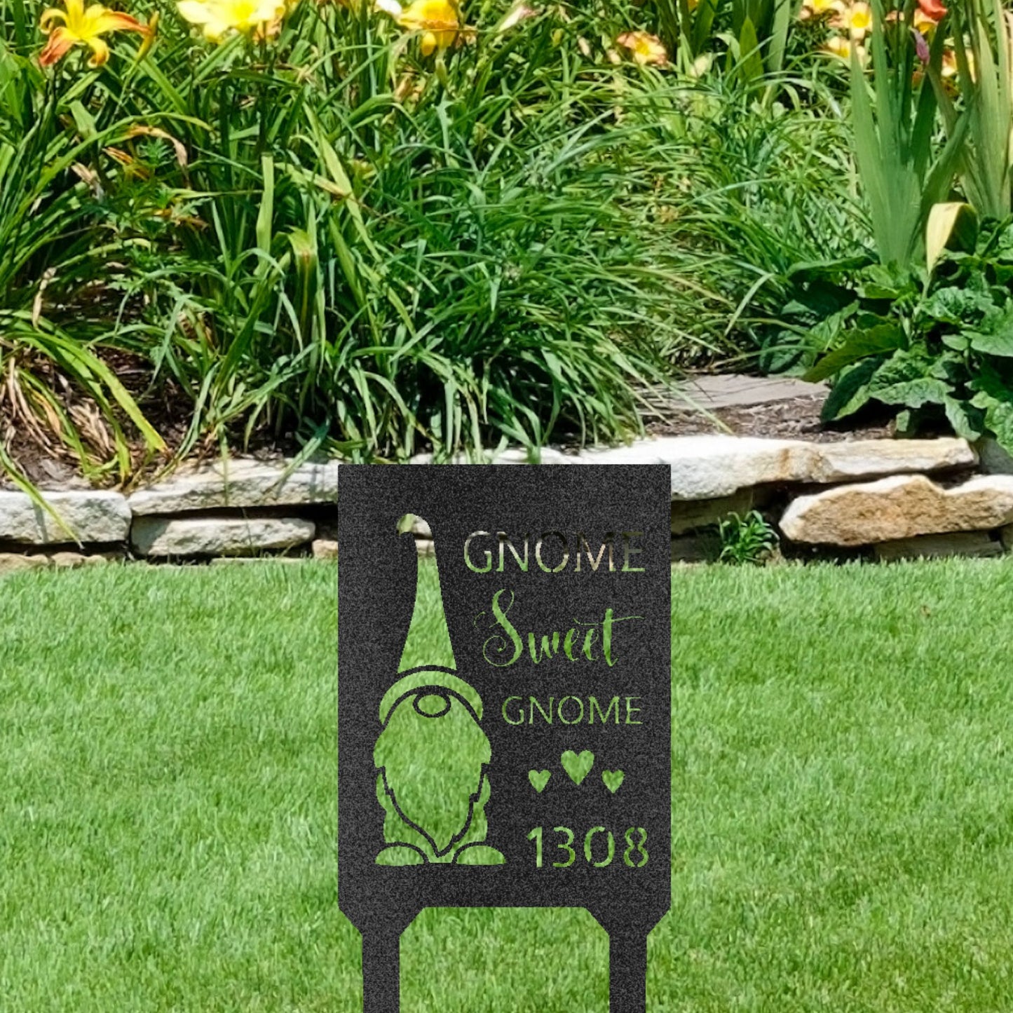 Gnome Sweet Home Custom Address Garden Lawn Steel Stake