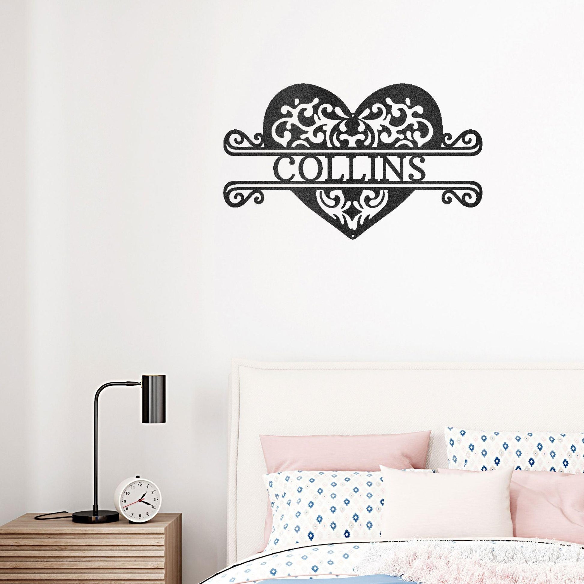 Fancy Heart Custom Name Steel Wall Sign - Mallard Moon Gift Shop