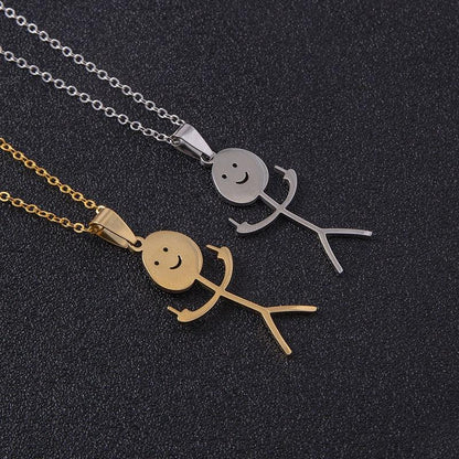 Funny Doodle Necklace Hip Hop Smiley Stick Figure Pendant Hand Gesture Middle Finger Necklaces - Mallard Moon Gift Shop