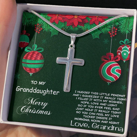 Personalized Granddaughter Christmas Cross Pendant Necklace - Mallard Moon Gift Shop
