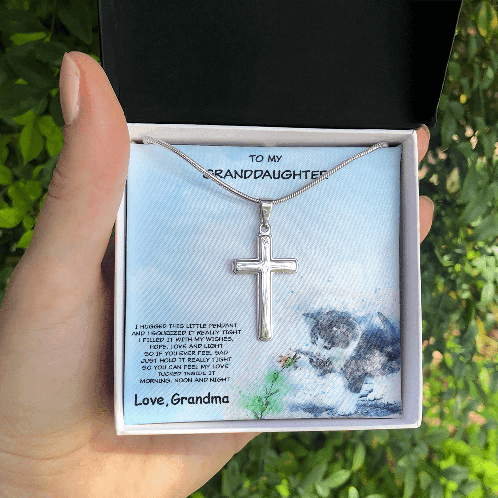 Granddaughter Cross Pendant Necklace with Playful Kitten Message Card - Mallard Moon Gift Shop