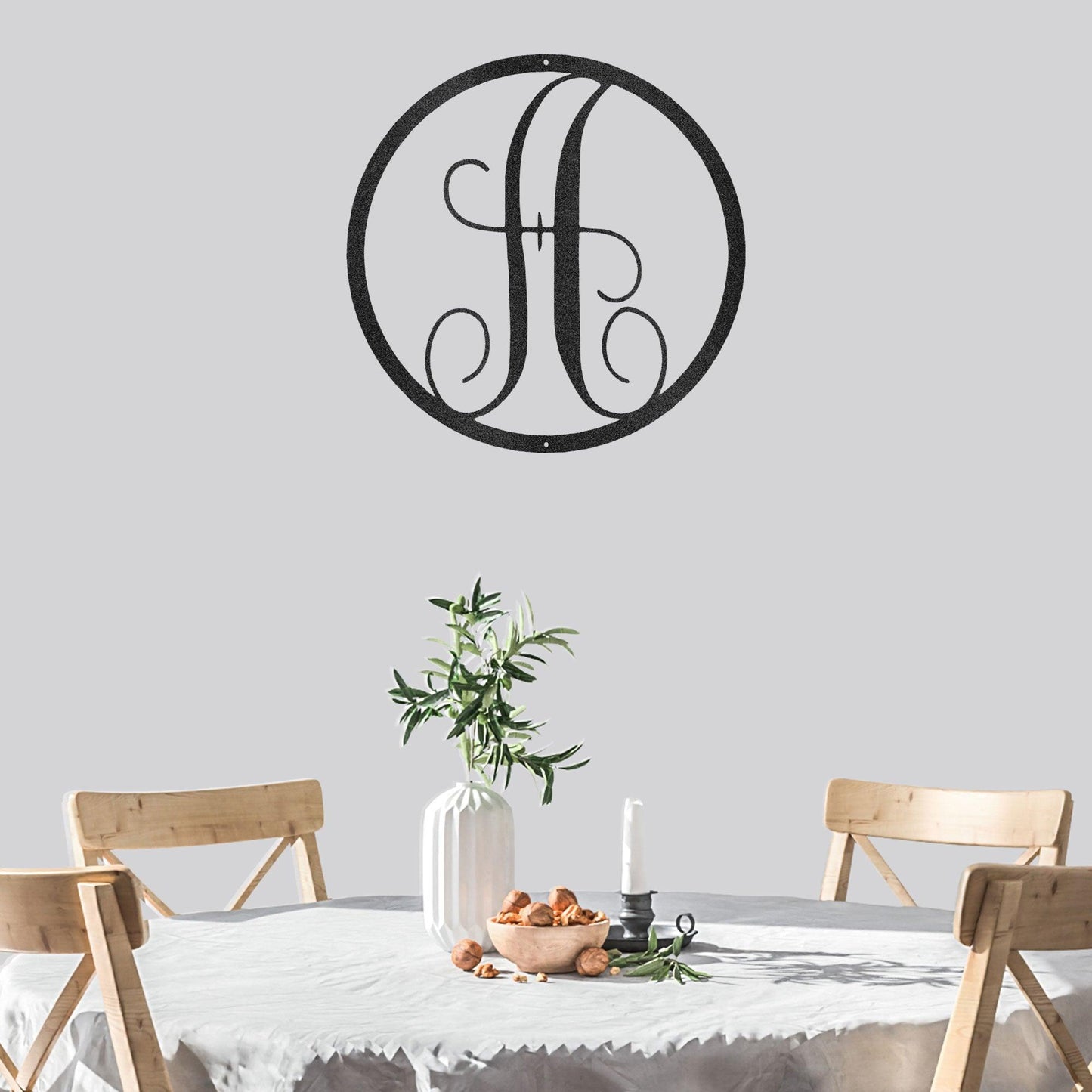 Fancy Initial Circle Custom Monogram Metal Wall Art - Mallard Moon Gift Shop