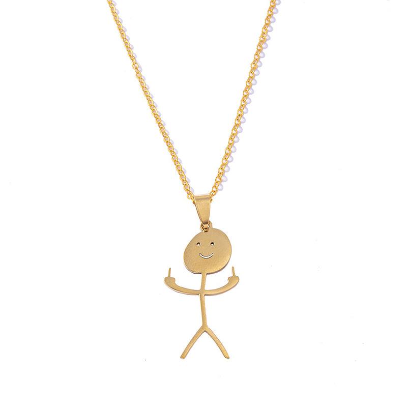 Funny Doodle Necklace Hip Hop Smiley Stick Figure Pendant Hand Gesture Middle Finger Necklaces - Mallard Moon Gift Shop