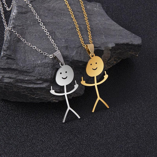 Funny Doodle Necklace Hip Hop Smiley Stick Figure Pendant Hand Gesture Middle Finger Necklaces - Mallard Moon Gift Shop