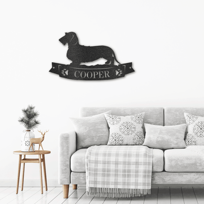 Dachshund Wirehaired Banner Custom Name Metal Art Wall Sign - Mallard Moon Gift Shop